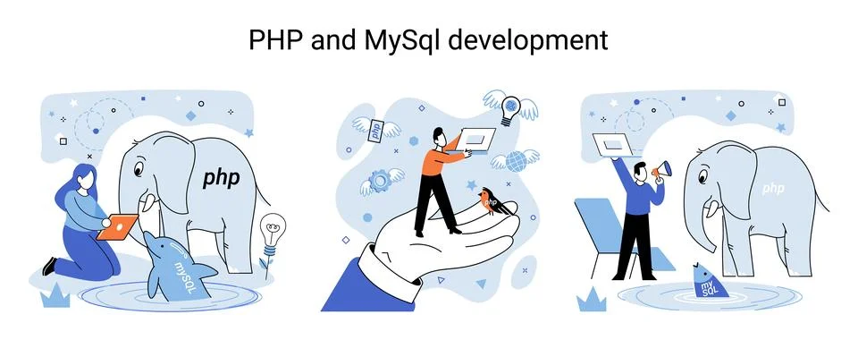 PHP and MySql development. Software website developer, programmer service イラスト素材