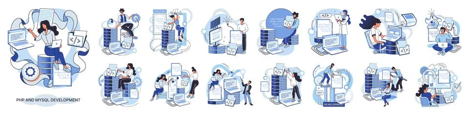 PHP and MySql development. Software website developer, programmer service イラスト素材