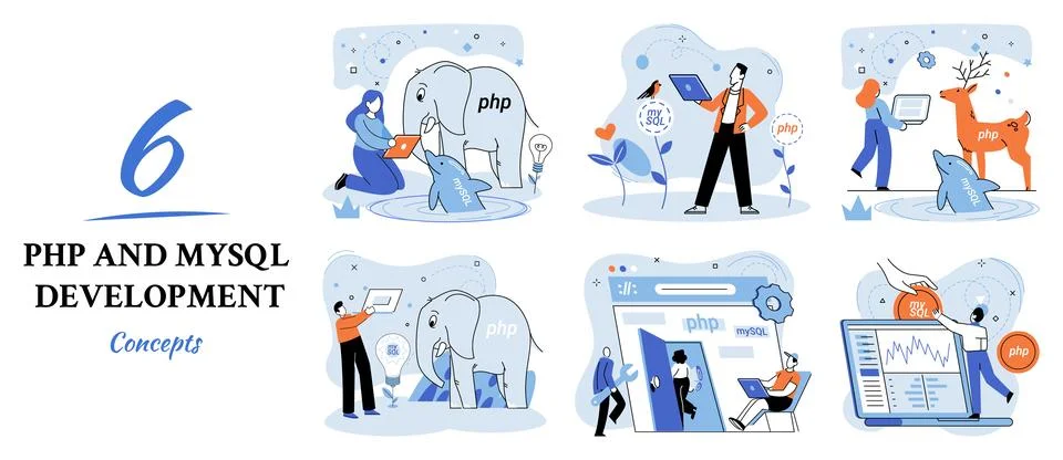 PHP and MySql development. Software website developer, programmer service Stock Illustration