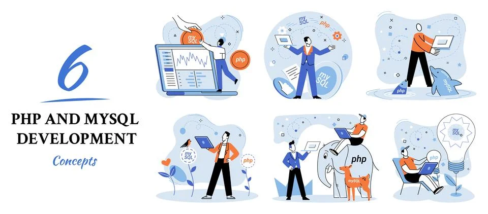 PHP and MySql development. Software website developer, programmer service イラスト素材