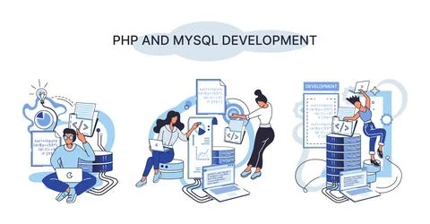 PHP and MySql development. Software website developer, programmer service Stock Illustration