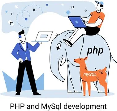PHP and MySql development. Software website developer, programmer service イラスト素材