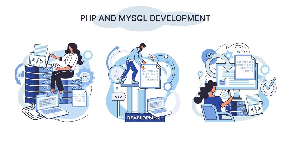 PHP and MySql development. Software website developer, programmer service イラスト素材