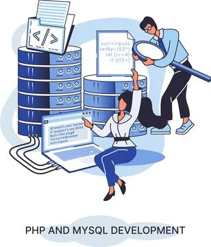 PHP and MySql development. Software website developer, programmer service Stock Illustration