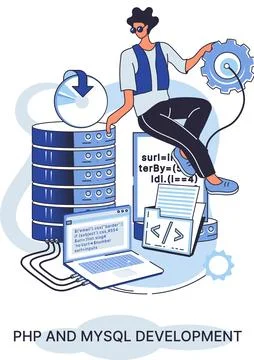 PHP and MySql development. Software website developer, programmer service Stock Illustration