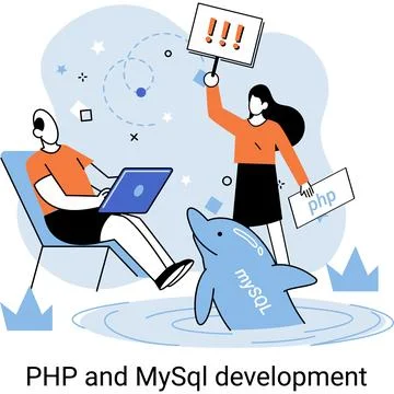PHP and MySql development. Software website developer, programmer service Stock Illustration