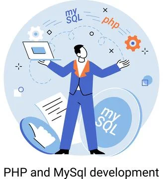 PHP and MySql development. Software website developer, programmer service Stock Illustration