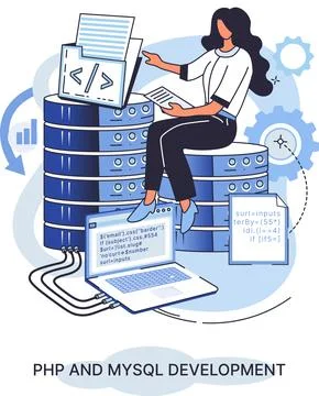PHP and MySql development. Software website developer, programmer service Stock Illustration