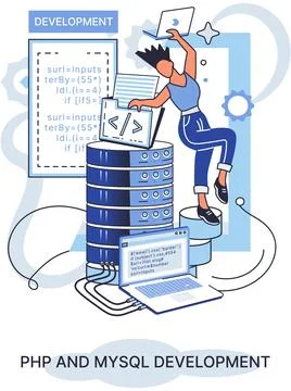 PHP and MySql development. Software website developer, programmer service イラスト素材