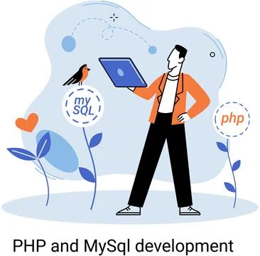 PHP and MySql development. Software website developer, programmer service Stock Illustration