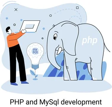 PHP and MySql development. Software website developer, programmer service Stock Illustration