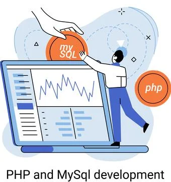 PHP and MySql development. Software website developer, programmer service Stock Illustration