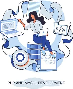 PHP and MySql development. Software website developer, programmer service Stock Illustration