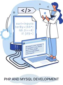 PHP and MySql development. Software website developer, programmer service Stock Illustration