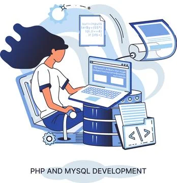 PHP and MySql development. Software website developer, programmer service Stock Illustration