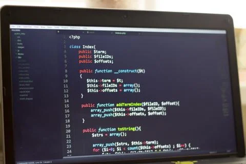 PHP back-end code. Computer programming source code Foto stock