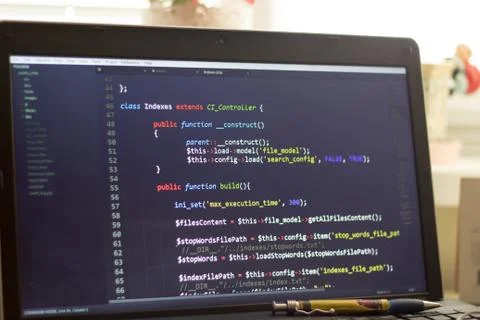 PHP back-end code. Computer programming source code Foto stock