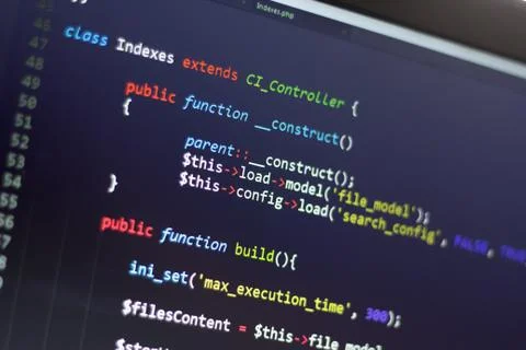 PHP back-end code. Computer programming source code 스톡 사진
