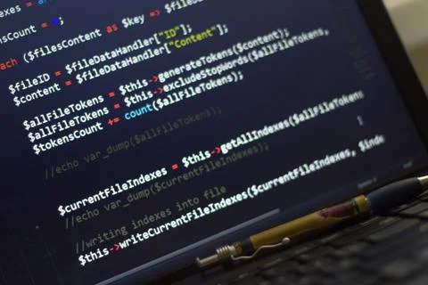 PHP back-end code. Computer programming source code Foto stock