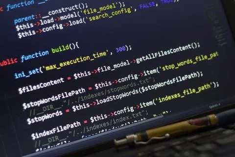 PHP back-end code. Computer programming source code Stock Photos