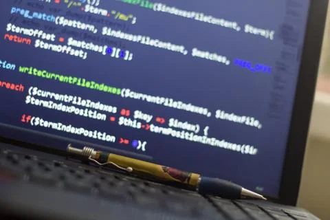 PHP back-end code. Computer programming source code Foto stock