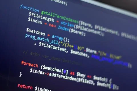 PHP back-end code. Computer programming source code Stock-Fotos