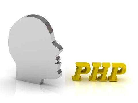 PHP - bright color letters and silver head mind on a white background Stock Illustration