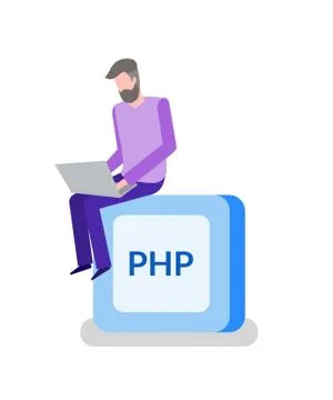 PHP Button, Programming or Coding, Man Programmer Stock-Illustration