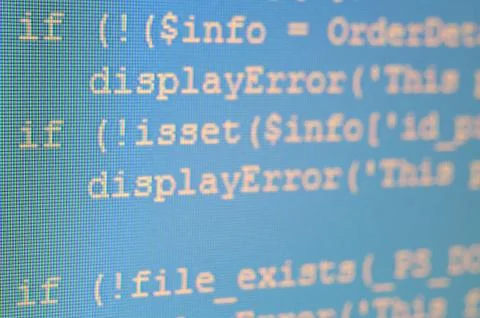 PHP code on monitor Foto stock