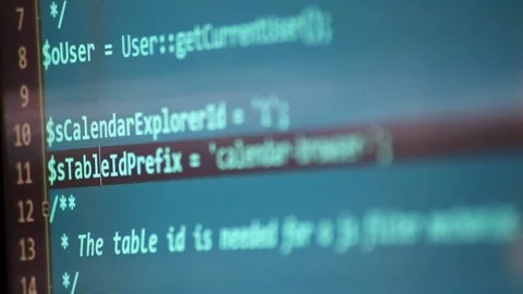 PHP-code review on screen by web developer and php developer computer screen Stock Footage 209180952