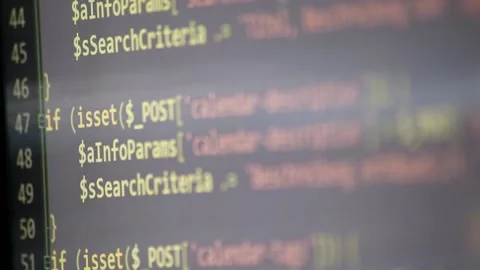 PHP-code review on screen by web developer and php developer computer screen Stock Footage 209180993