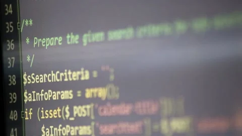 PHP-code review on screen by web developer and php developer computer screen Stock Footage 209181180