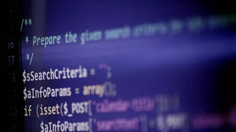 PHP-code review on screen by web developer and php developer computer screen Stock Footage 209181320
