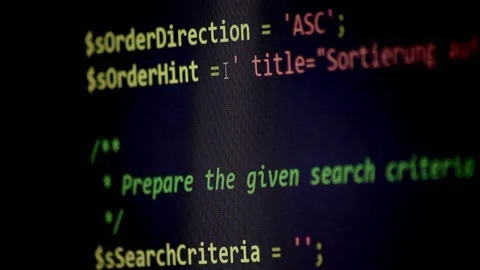 PHP-code review on screen by web developer and php developer computer screen Stock Footage 209181394
