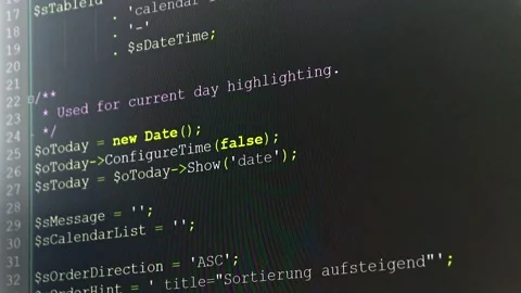 PHP-code review on screen by web developer and php developer computer screen Stock Footage 209181532