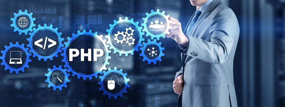 PHP coding Concept. Programmer search. Technology Background Stock-Fotos