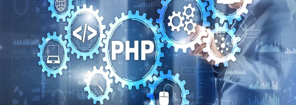 PHP coding Concept. Programmer search. Technology Background Stock-Fotos