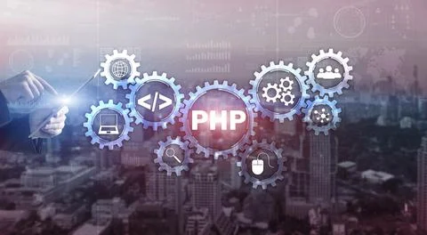 PHP coding Concept. Programmer search. Technology Background Stock-Fotos