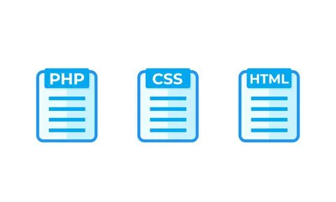PHP, CSS, HTML code vector icons on white Stock Illustration