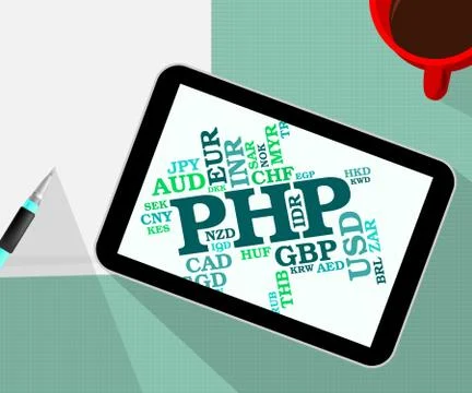 Php Currency Means Foreign Exchange And Currencies Illustrazione stock