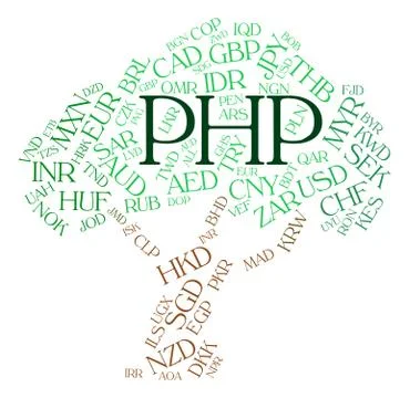 Php Currency Shows Worldwide Trading And Currencies Illustrazione stock