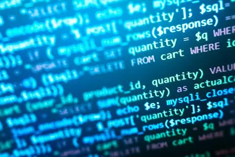 PHP development, software site code. Data encryption security code on a compu Foto stock