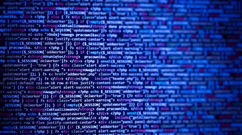 PHP in editor for website development. Coding script text on screen. Computer Stock-Fotos