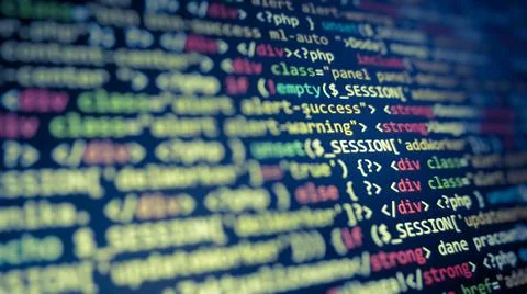 PHP in editor for website development. Coding script text on screen. Computer Stock-Fotos