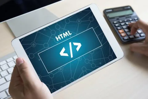 PHP HTML DEVELOPER Web Code design  Programmer working in a software in Devel Stock Photos