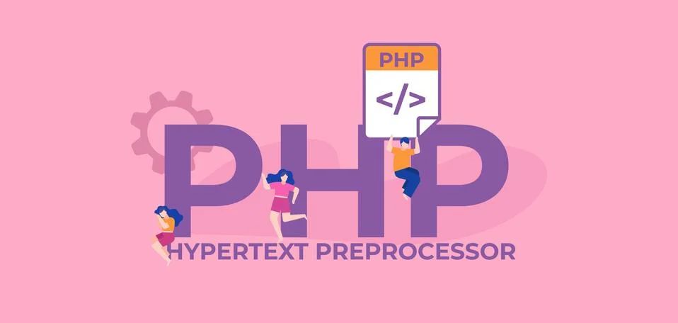 PHP hypertext preprocessor. Pioneering language programming and coding Stock Illustration