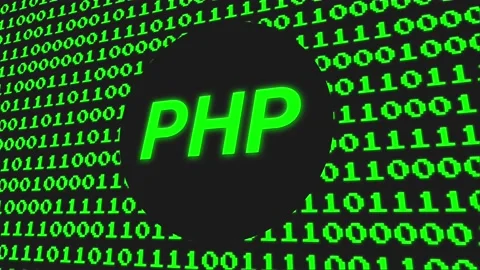 Php icon on binary code.4k video. Stock Footage 146034633