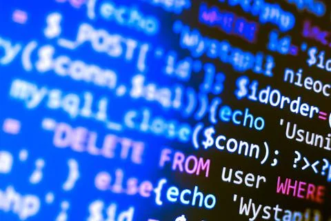 PHP language web programming source code. Abstract code background.  Backend  Stock Photos