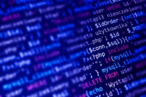 PHP language web programming source code. Abstract code background.  Backend  Stockfoto's