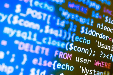 PHP language web programming source code. Abstract code background.  Backend  Stockfoto's